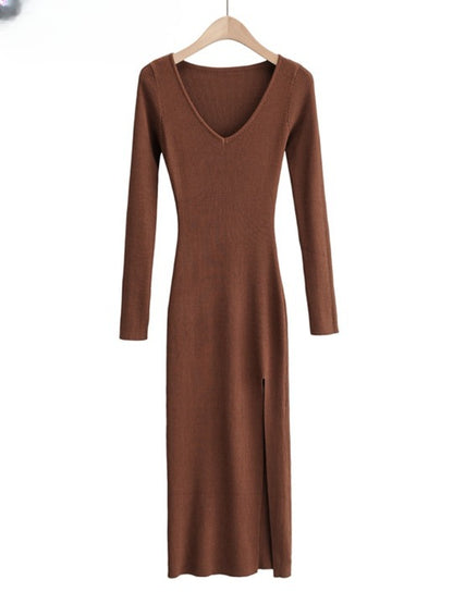 Simply Elegant V-neck Ribbed Dress