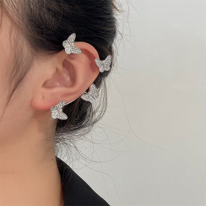 Silver Metal Butterfly Sparkling Zircon Ear Cuff without Piercing For Women
