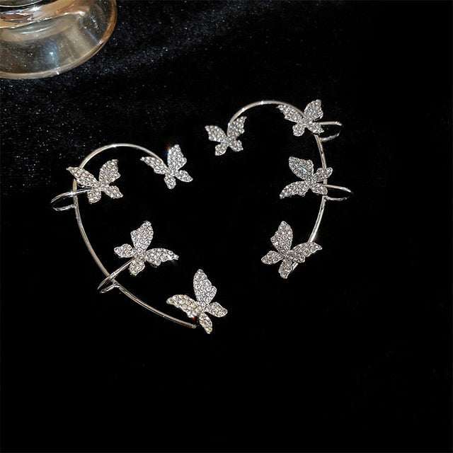 Silver Metal Butterfly Sparkling Zircon Ear Cuff without Piercing For Women