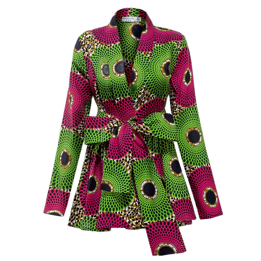 Afrikaanse Ankara jas met lange mouwen en hoge taille 
