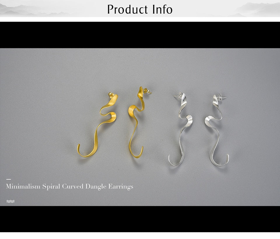 Gold  Spiral Curved Long Earrings