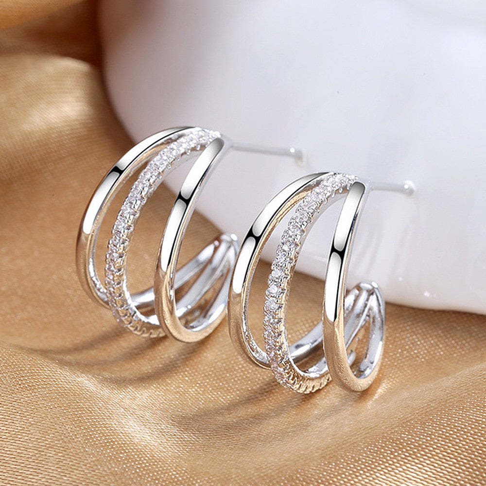 Huitan Silver Color Claws Stud Earrings with Crystal Stone Modern Design For Women