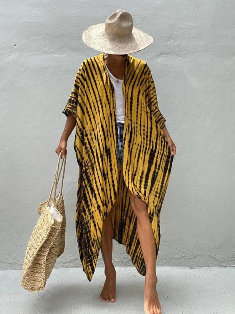 tie dye beach dress Tie Dye Kimono Beach Dress for Women - Summer Beachwear Outfits