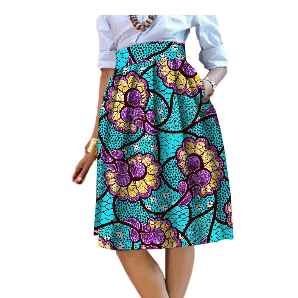 Women's African Print Skirt Loose Fit Pleated High Waist Pure Cotton Midi  Skirt 3X-Large Multicoloured 2 V29