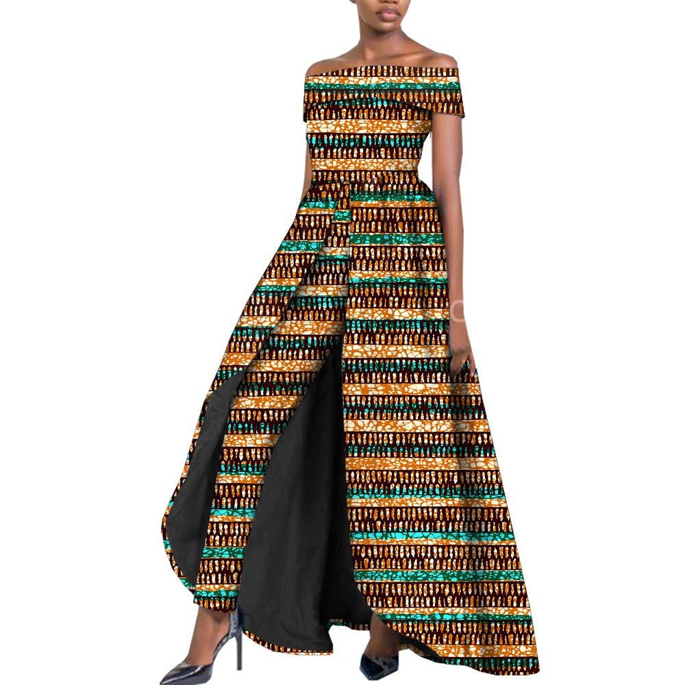 Stylish Two-Piece African Print Suit Colorful Brown made to order from XS to 6XL
