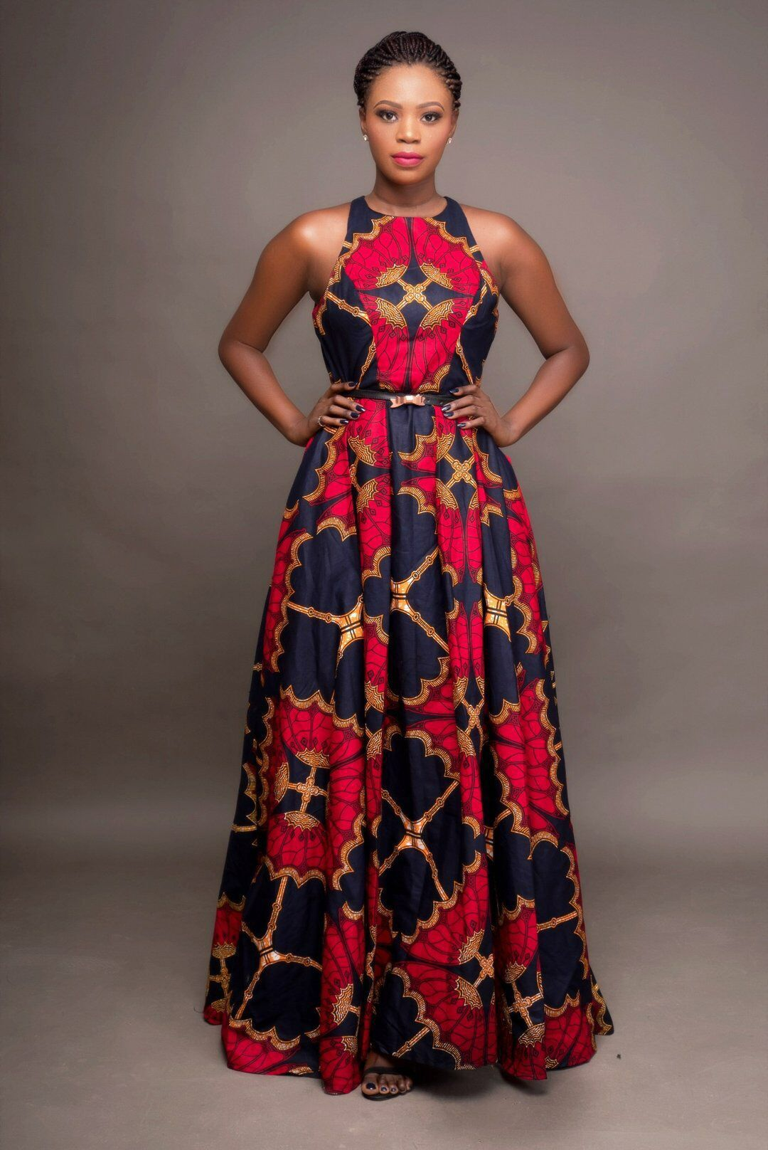 Maxi-jurk met halterhals - Afrikaanse print