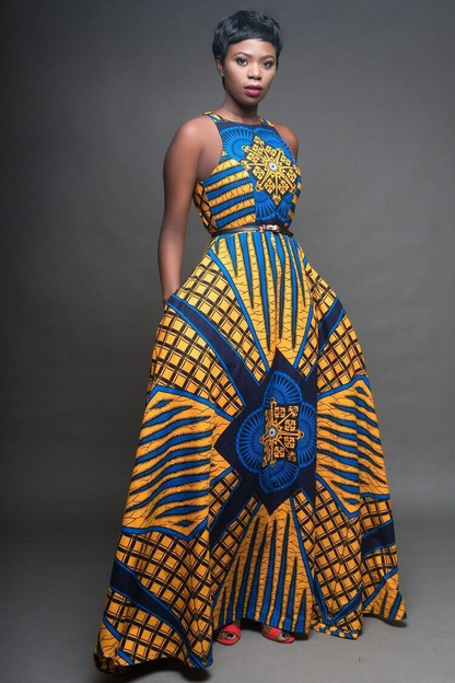 Maxi-jurk met halterhals - Afrikaanse print