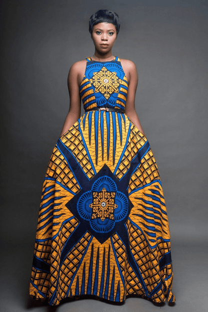 Maxi-jurk met halterhals - Afrikaanse print