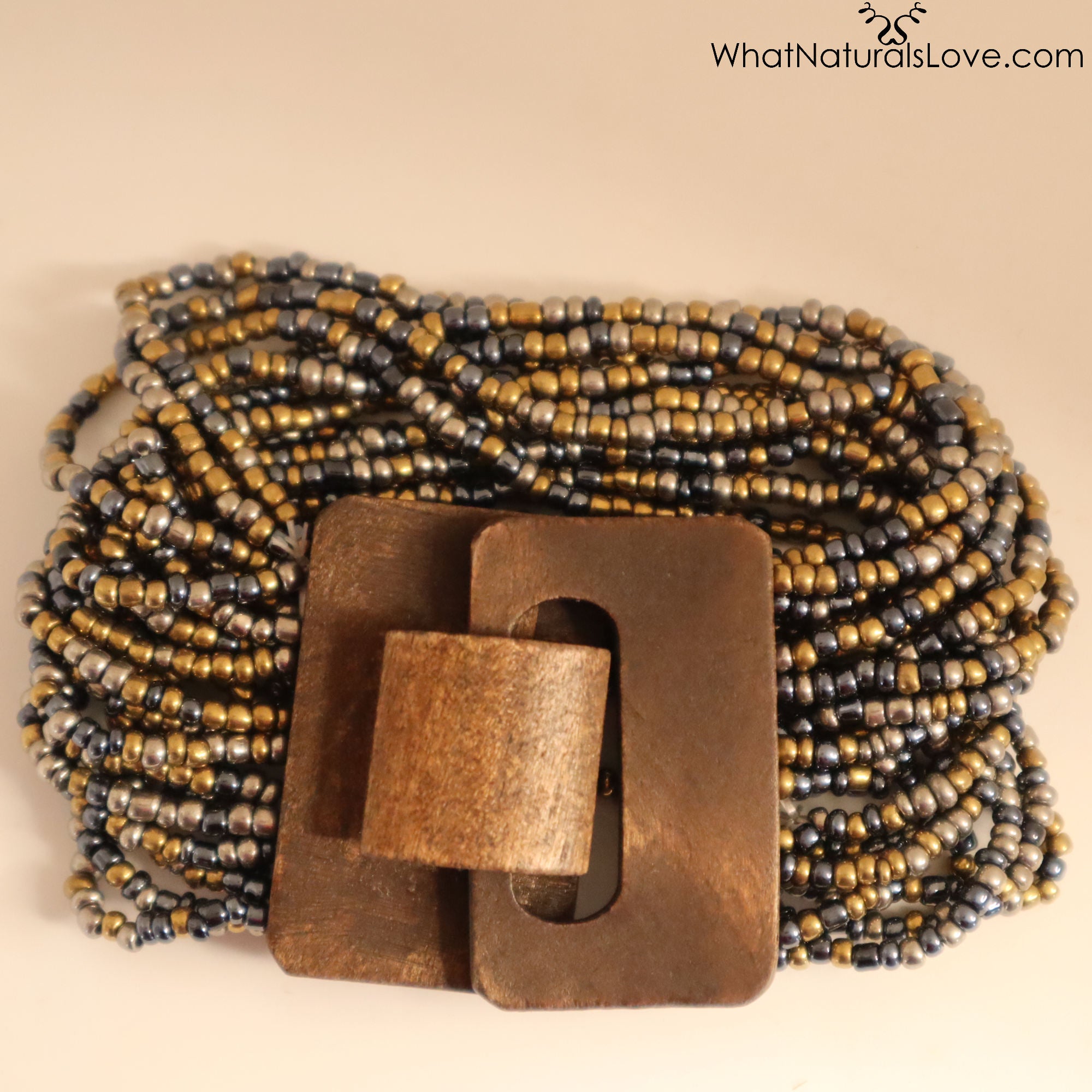 Handmade Glass beads ponytail holder with Wooden clasp for Locs, Braids, Dreadlocks, Sisterlocks