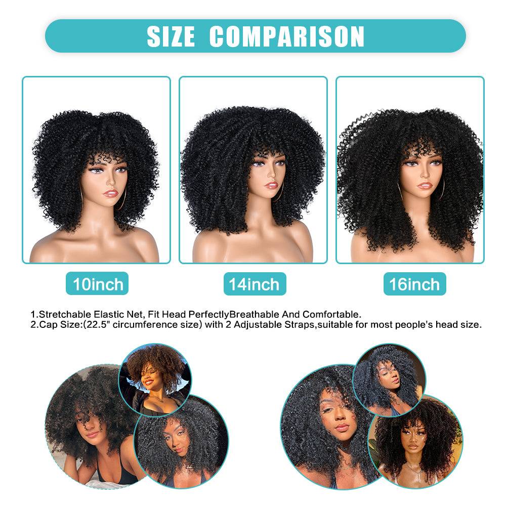 Afro Kinky Curly Wig With Bangs For Black Women 16&