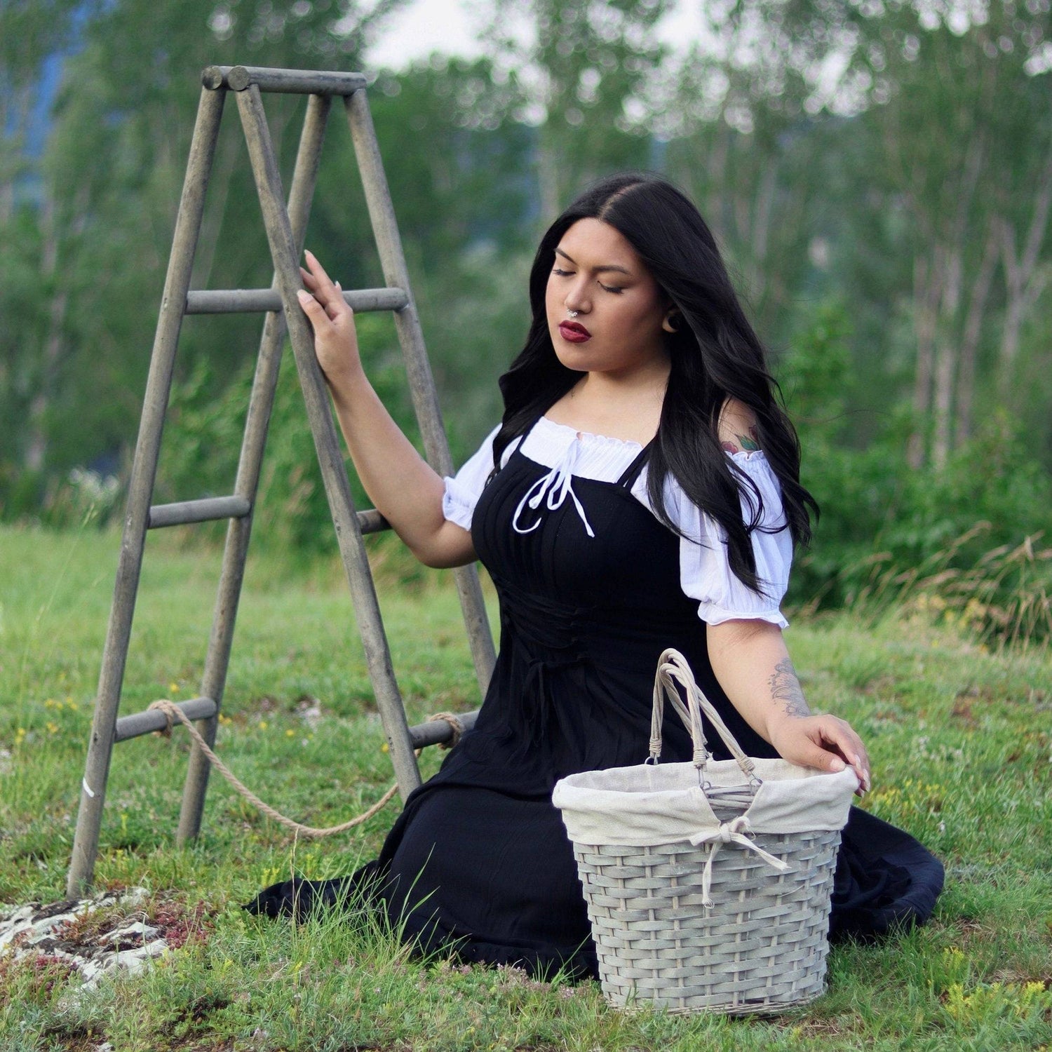 Lace Up Front Jumper, Maxi Dress with Elasticized Back for All Size - Black / S Lace Up Front Jumper, Maxi Dress with Elasticized Back for All Size - Black / S