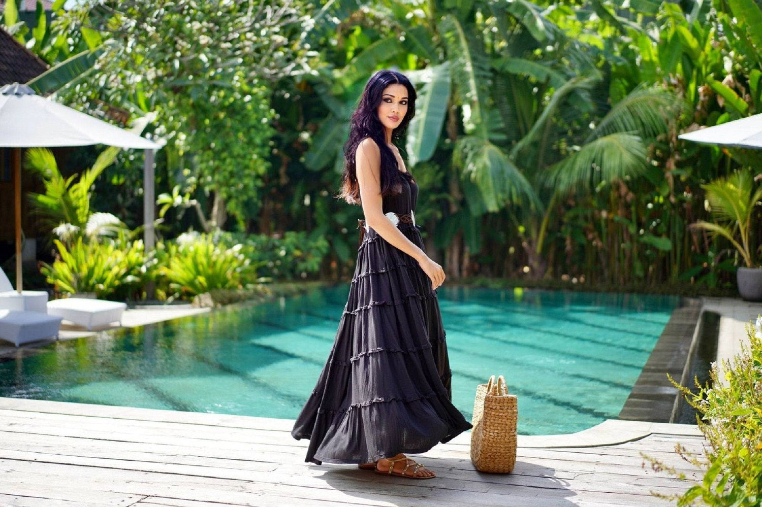 Full Length Stretchable Jersey Maxi Dress for All Sizes - Black / S Full Length Stretchable Jersey Maxi Dress for All Sizes - Black / S