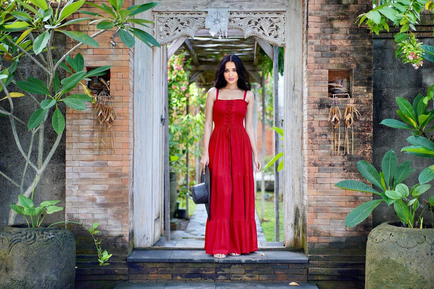 Made To Order Smocked Bodice Plus Size Maxi Dress - Red / S Made To Order Smocked Bodice Plus Size Maxi Dress - Red / S