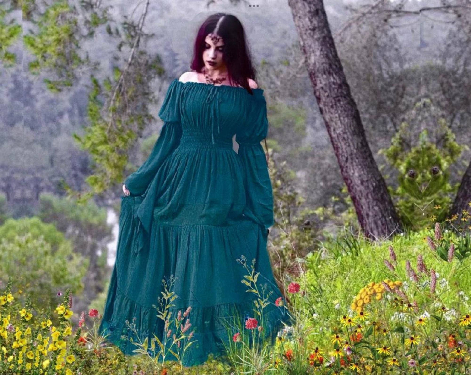 Maxi Dress with Bell Sleeves - Elasticized Waist | Handmade WhatNaturalsLove.com Maxi Dress with Bell Sleeves - Elasticized Waist | Handmade WhatNaturalsLove.com