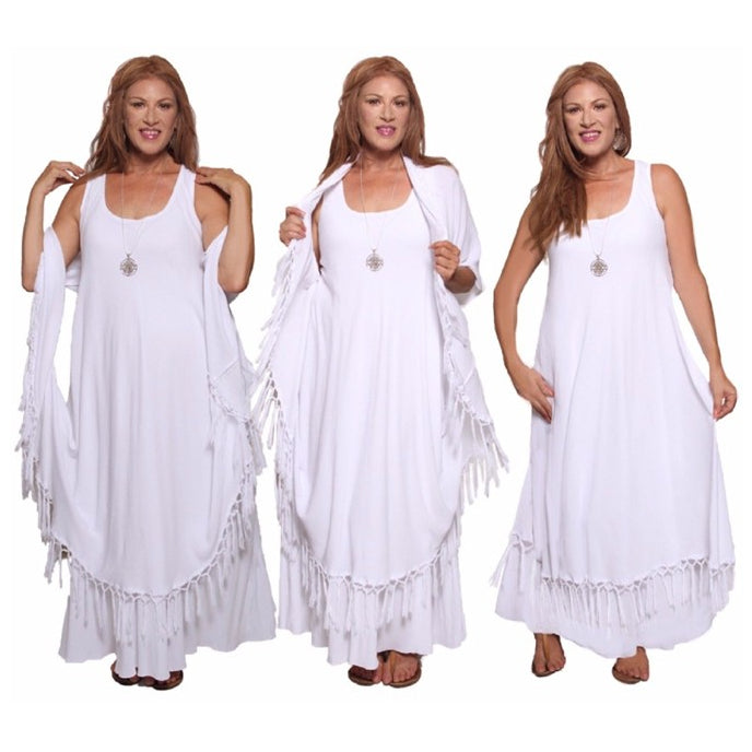 Moroccan Magic Dress with Fringes White