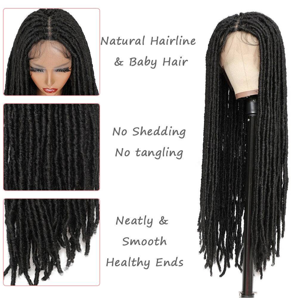 Perruque Lace Frontal Faux Locs avec cheveux de bébé