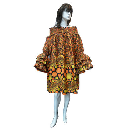 Robe midi à épaules dénudées imprimé africain avec bandeau