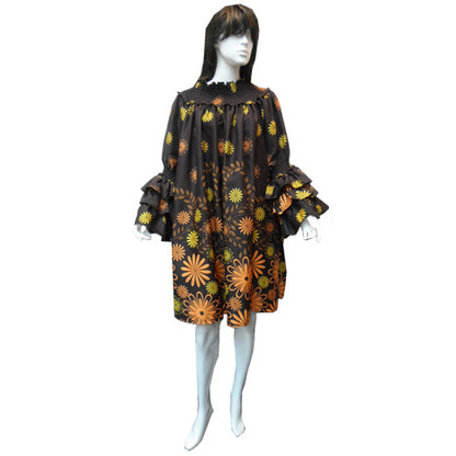 Off-shoulder midi-jurk Afrikaanse print met headwrap