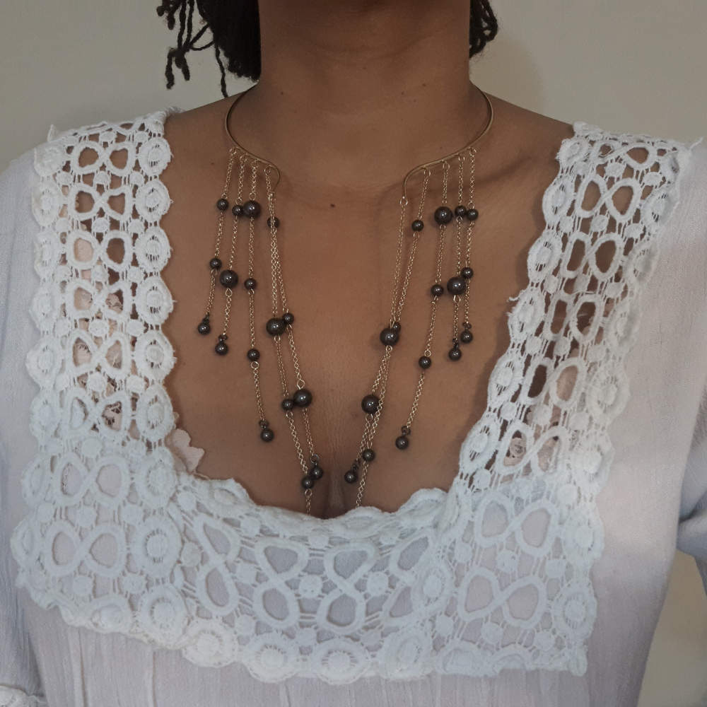 Long Tassel Open Choker Necklace with beads