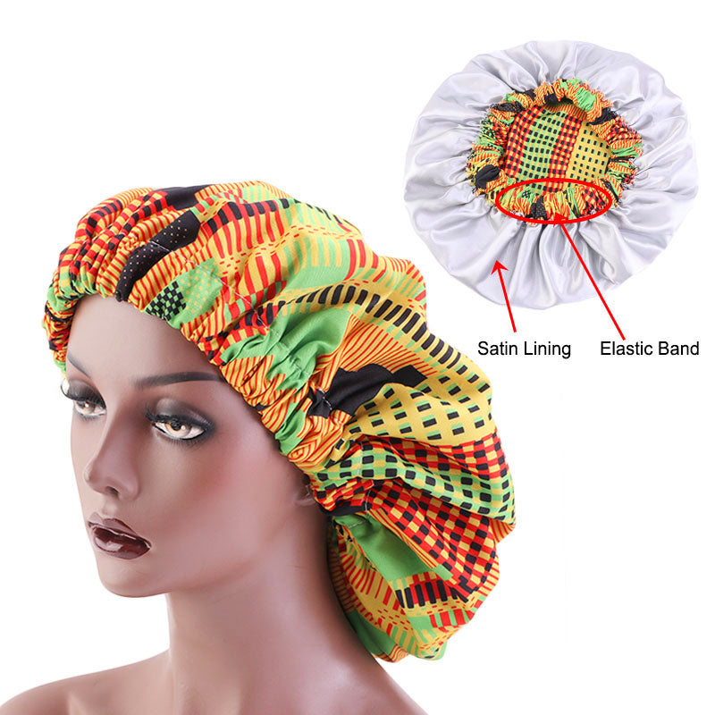Extra large Satin Lined Bonnet in Ankara print for 4C natural hair and Locs